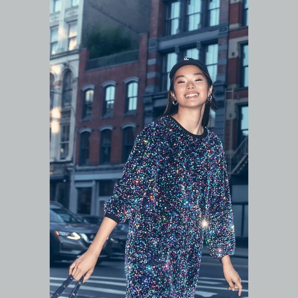 NEW Sizes XS, M, L Petite Women's Velvet Sequin Mini Dress Multi - Anthropologie